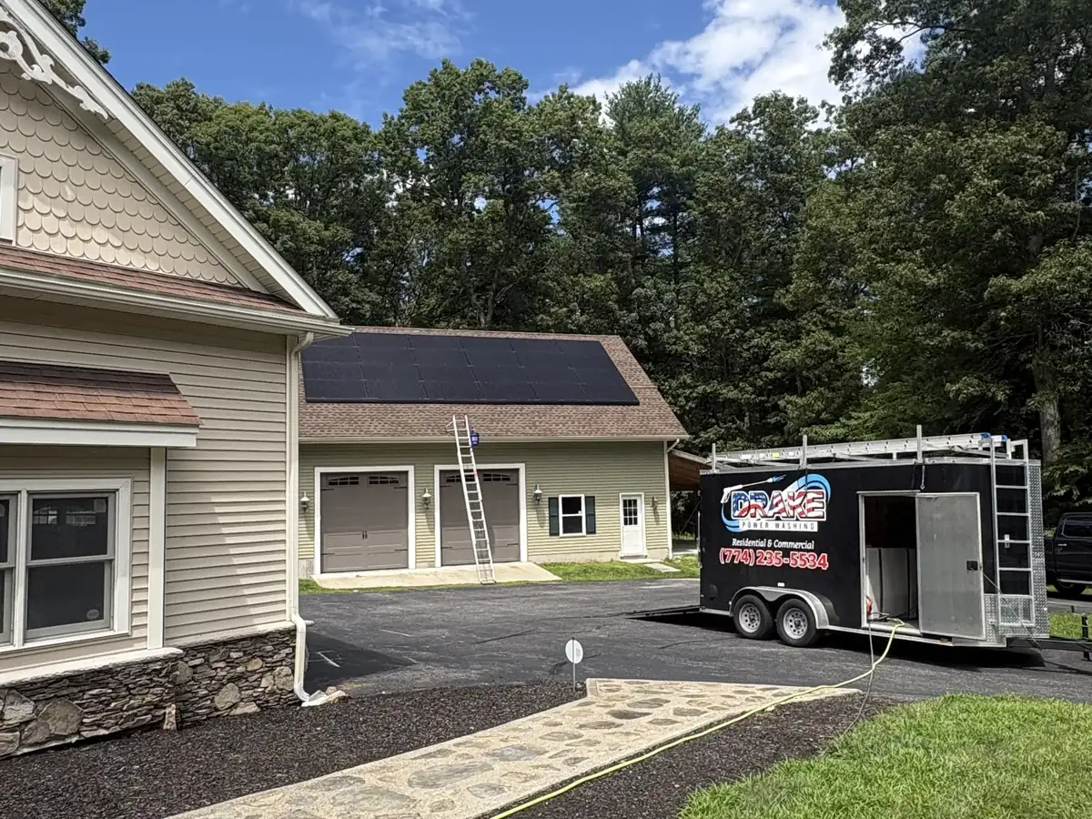 Home in Northbridge MA with bright clean siding after house washing by Drake Power Washing