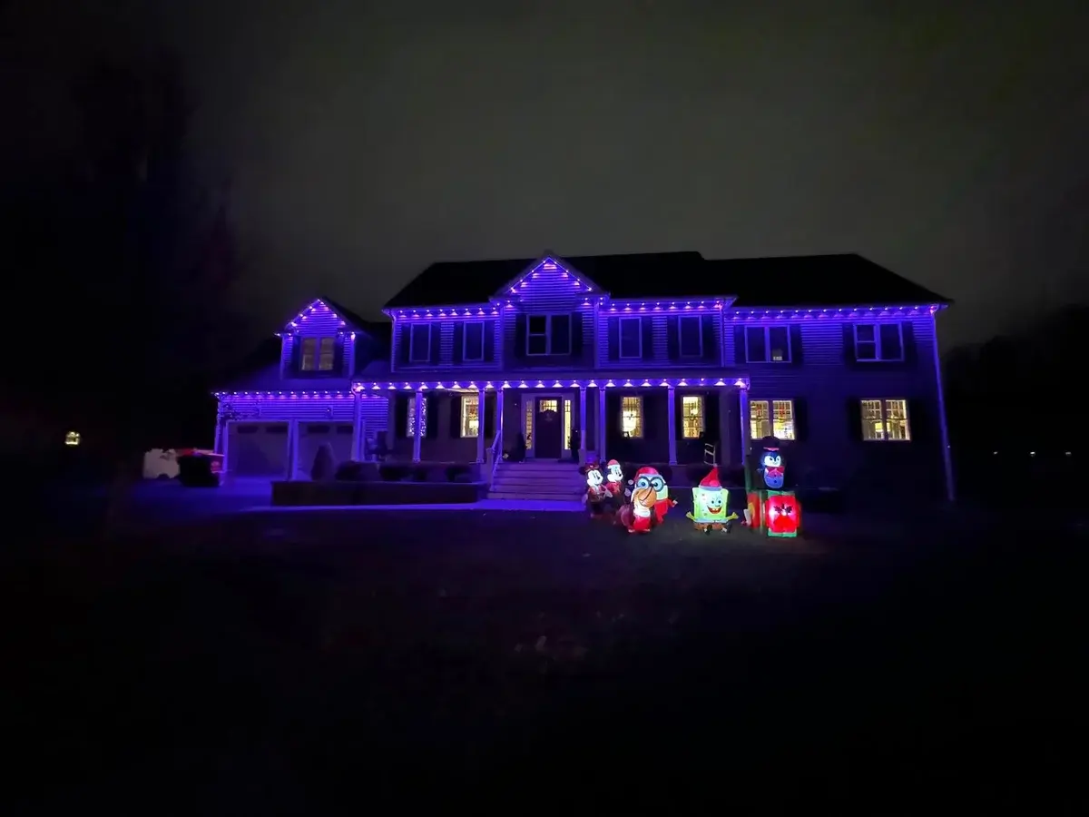 Festive holiday lights on Massachusetts home